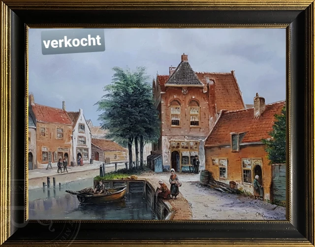 Grachtje in Haarlem olieverfschilderij door Kees Roosenburg